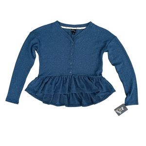 Girls' Henley Peplum Long Sleeve Blue & Silver Top New Multiple Sizes